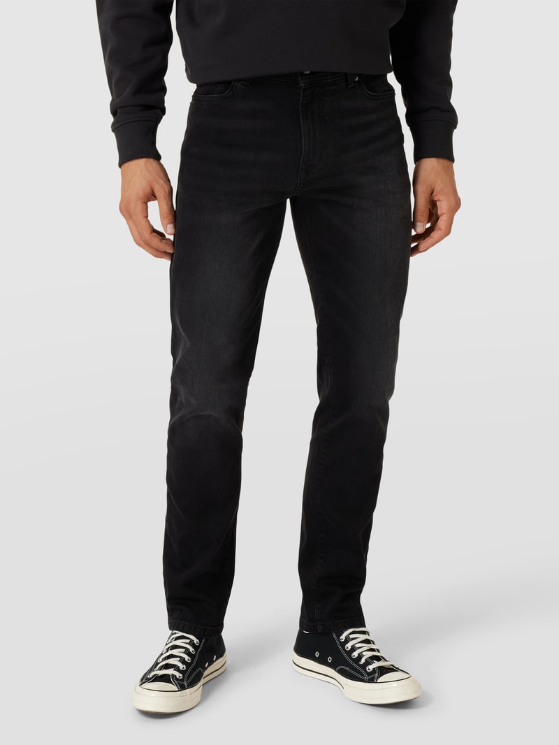 Jeans mit Label-Patch in dunkelgrau
