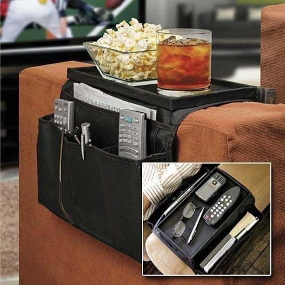JOYOLEDER Betttasche Armlehnen Organizer, Sofa Butler mit Tablett, 4 Taschen, faltbar, HxBxT: 18 x 18 x 30 cm
