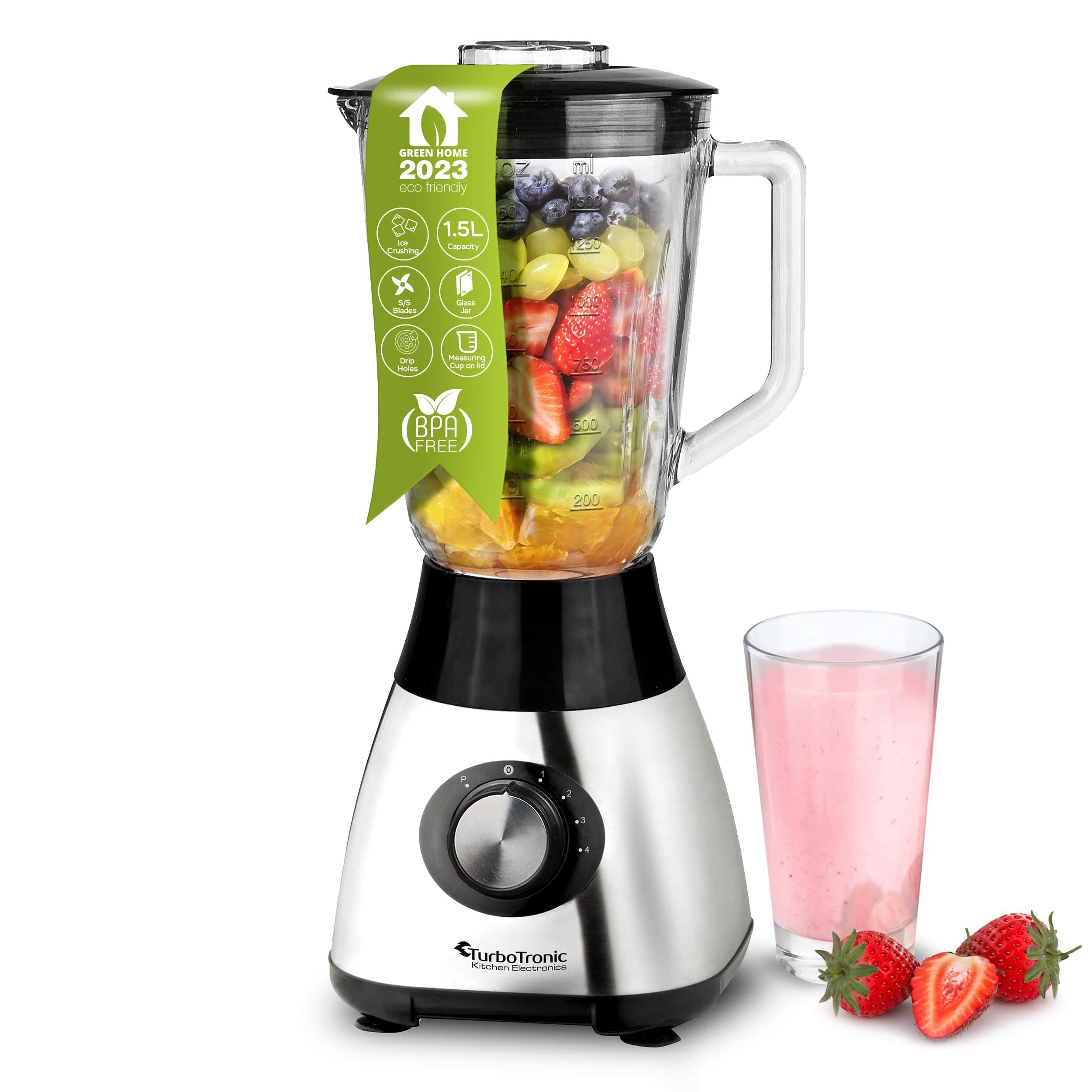 TurboTronic by Z-Line Standmixer BG5 - 1200 Watt mit 1,5L Glasbehälter, 1200 W, Edelstahl Glas Smoothie Mixer Maker Ice Crush Funktion Blender