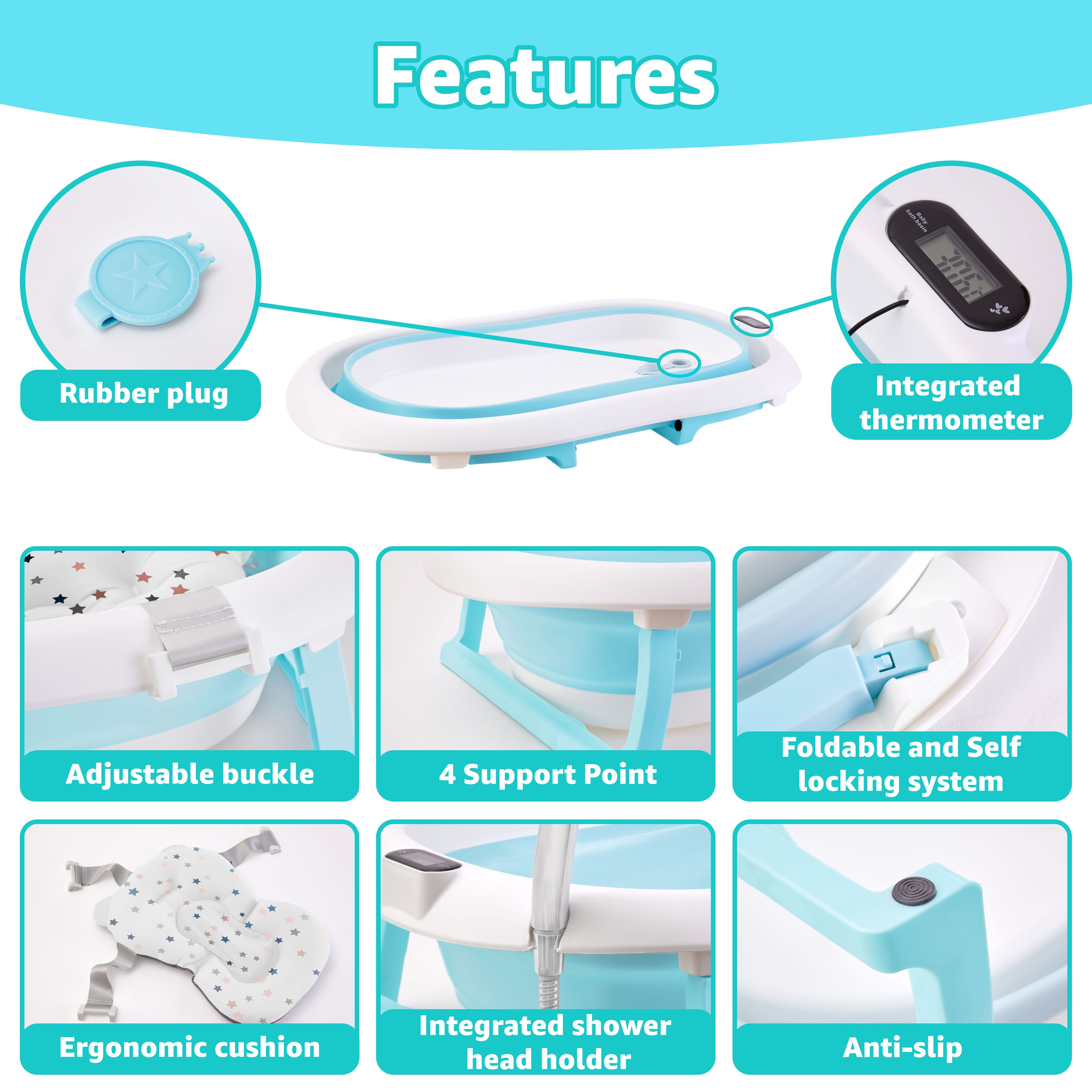 wuuhoo Badewanne Baby-Badewanne Abby faltbar mit Thermometer