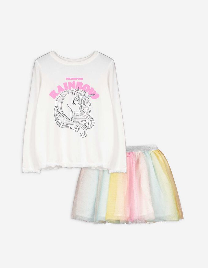 Set aus Langarmshirt und Rock - Glitzerprint