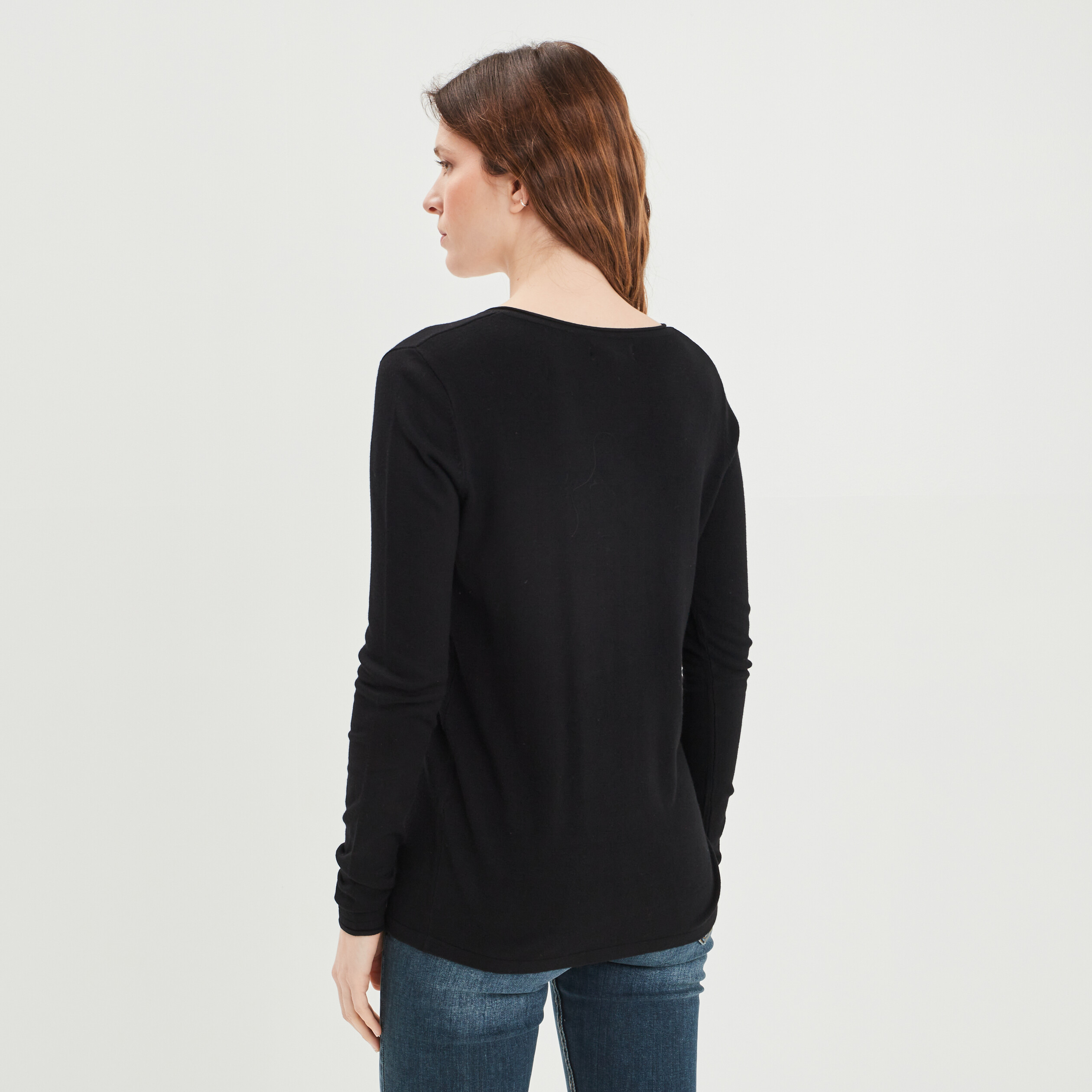 Pull avec col en V noir femme | La Halle