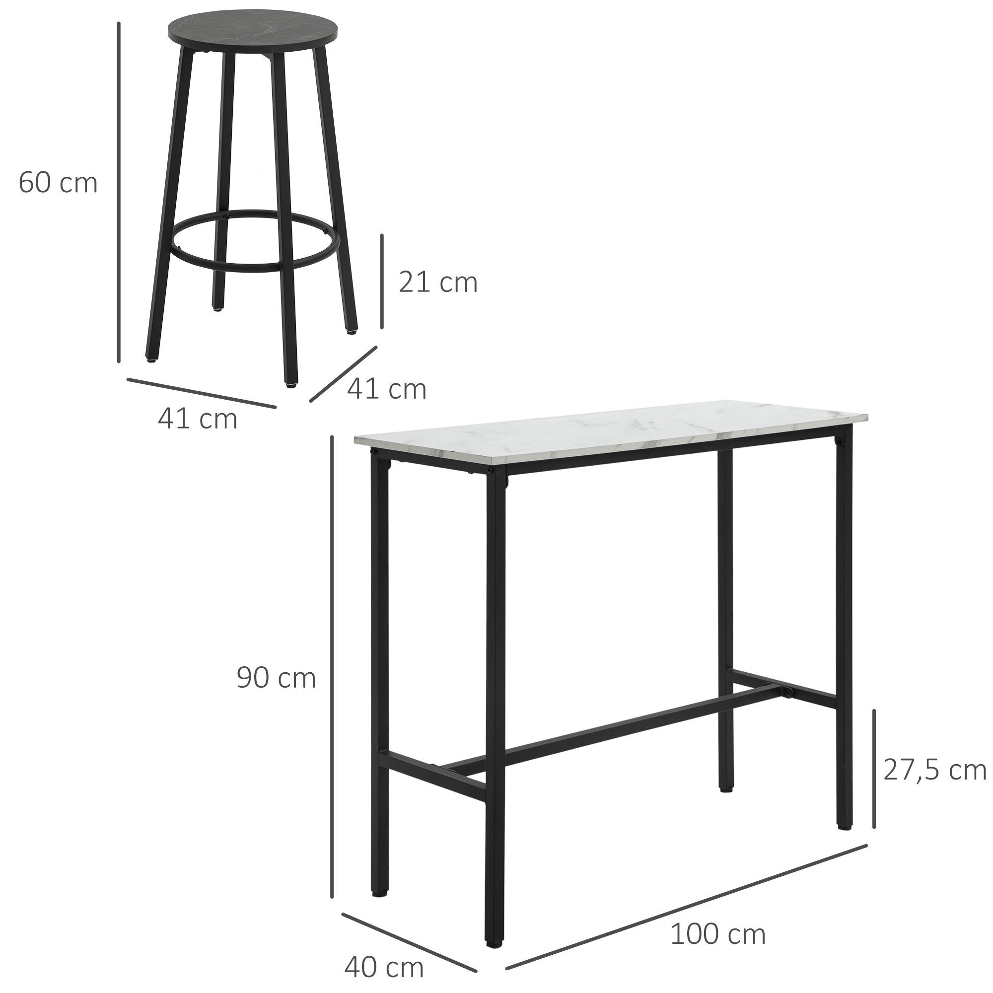 HOMCOM Bargruppe Bartisch mit Barhocker Set, 3-teiliges Bartisch Set für Esszimmer, (3-tlg)