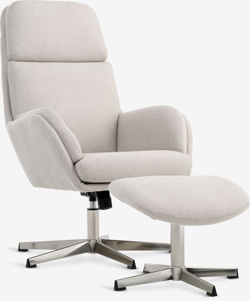 TANKEDAL TANKEDAL reclining armchair with stool, beige fabric/chrome