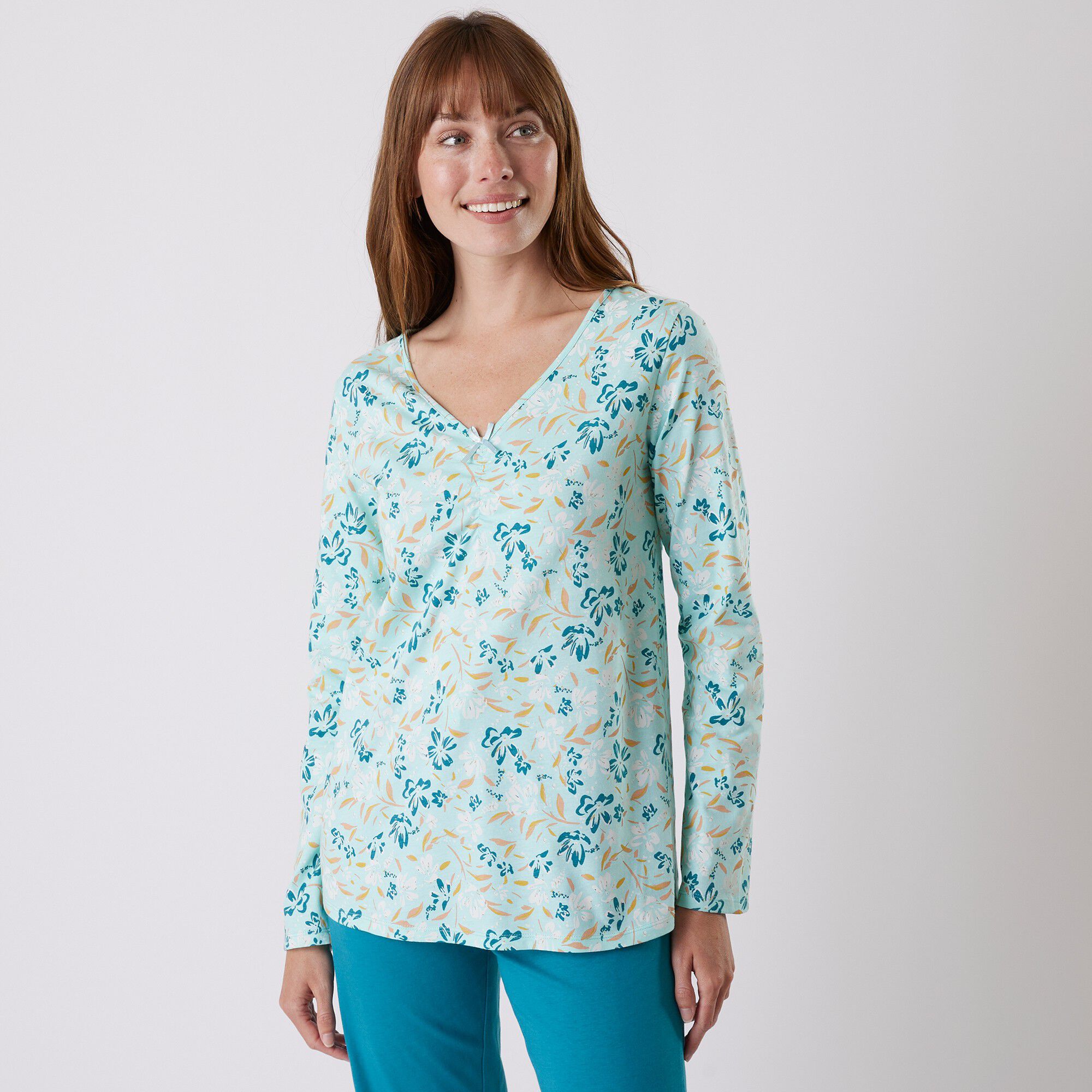 Tee-shirt pyjama manches longues imprimé floral