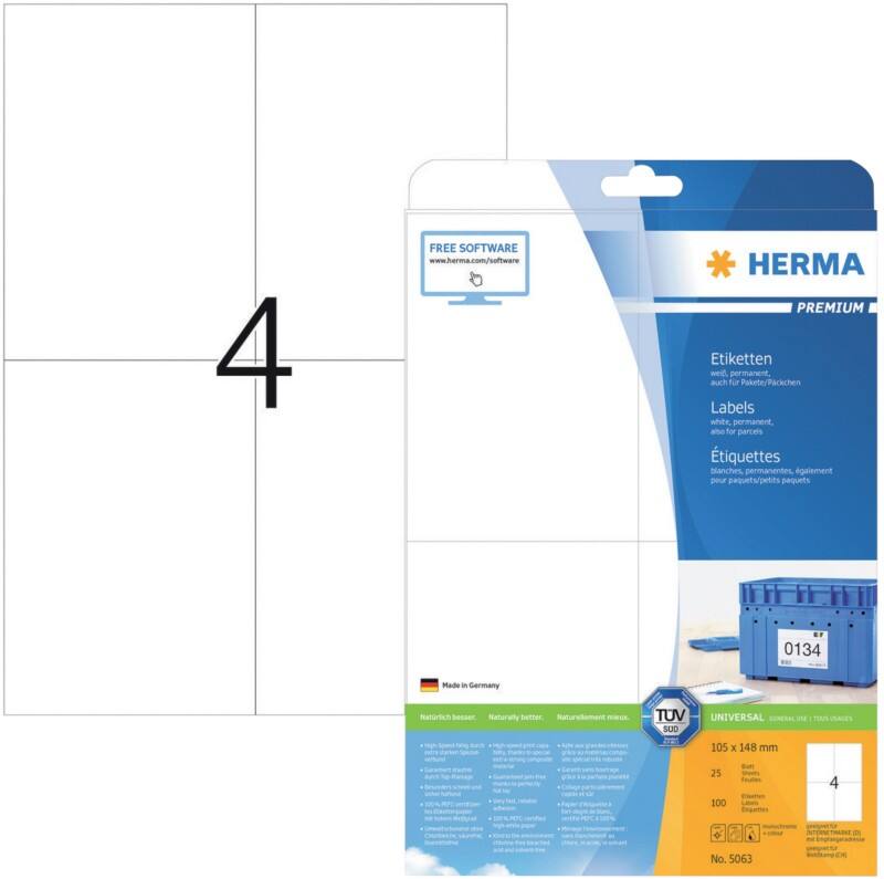HERMA Adressetiketten 5063 Weiß DIN A4 105 x 148 mm 25 Blatt à 4 Etiketten