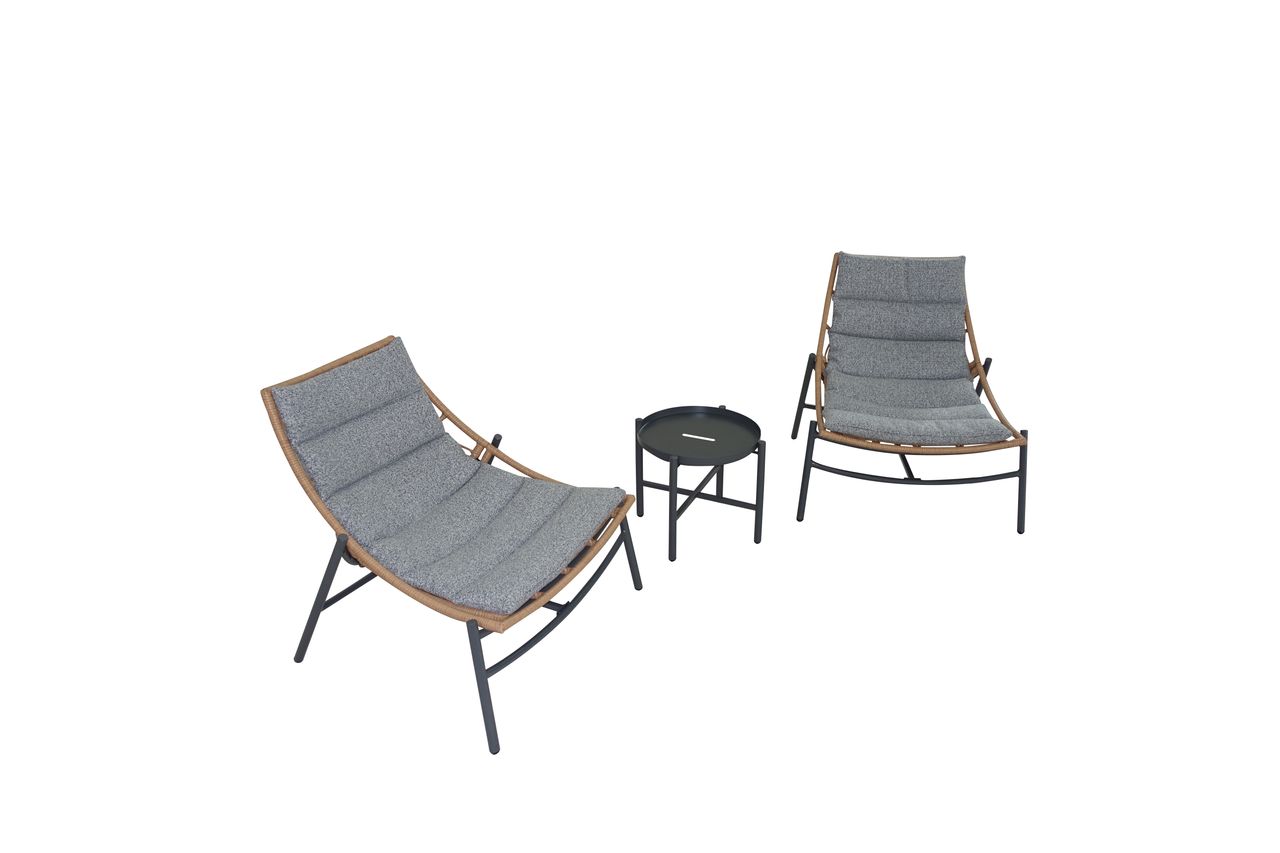 Happy Home Happy Home 3 tlg. Rattan Gartenset mit Sitzkissen HGS52-GRA, grau