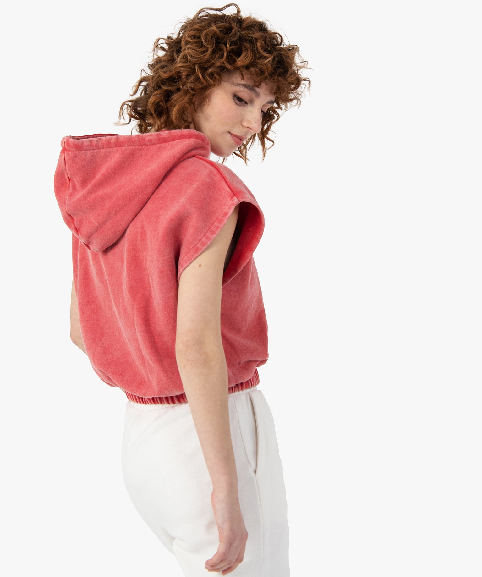 Sweat femme court sans manches à capuche – Camps United rose | GEMO