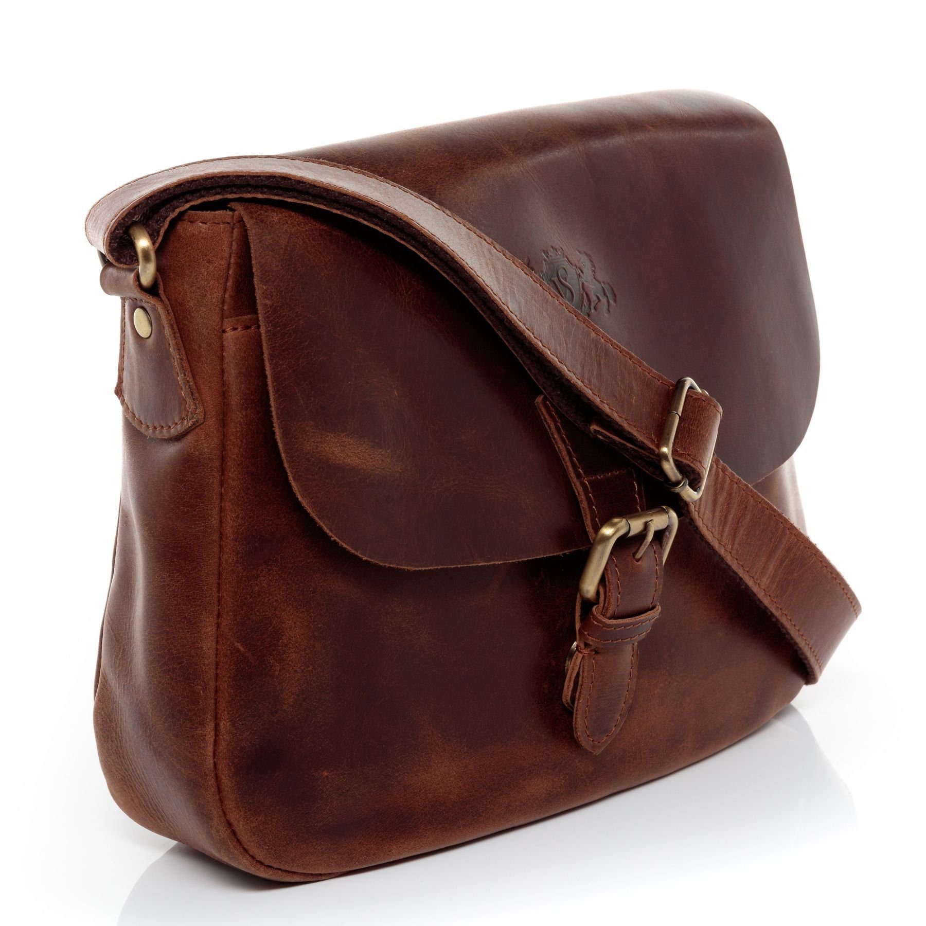 SID & VAIN Schultertasche Leder Umhängetasche Damen YALE, Crossbody Bag Echtleder für Damen, Handtasche mit Schultergurt braun