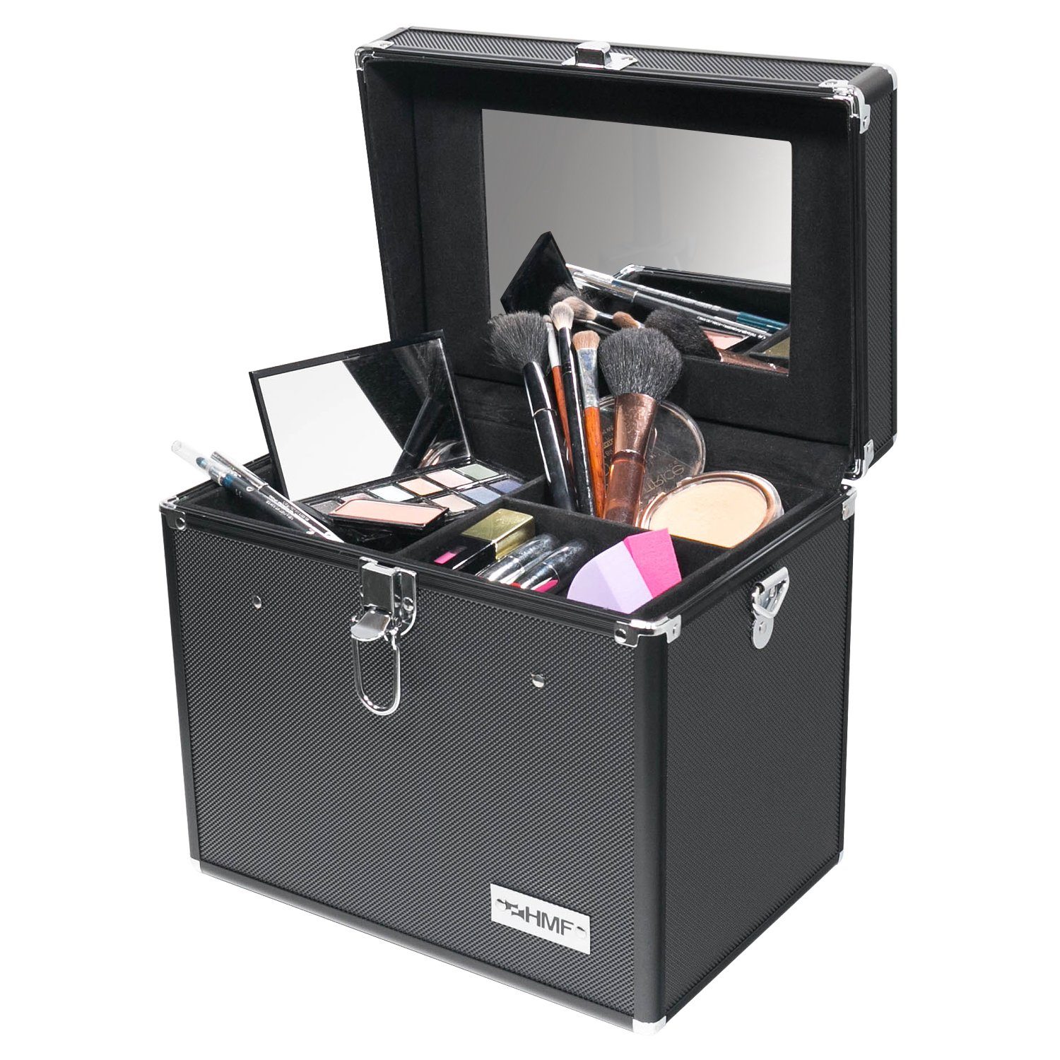 HMF Kosmetikkoffer Beauty Case (4-tlg), Schminkkoffer mit Spiegel, Alu, 29 x 25,5 x 20