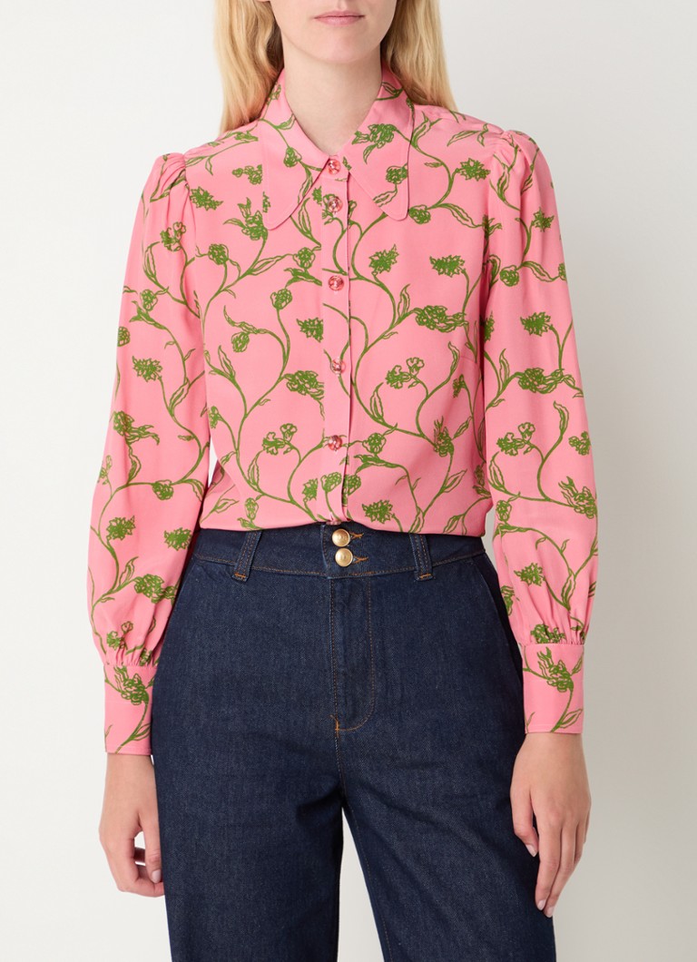 L.K.Bennett  Sonya blouse van zijde met bloemenprint en pofmouw