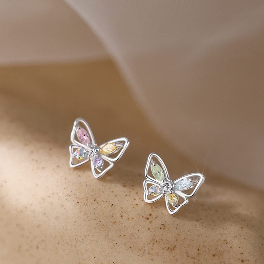 POCHUMIDUU Paar Ohrstecker 925 Sterling Silber Farbige Zirkon Schmetterling Ohrringe Klein, Kinder Ohrstecker mädchen für Kinde,Damen,Mädchen