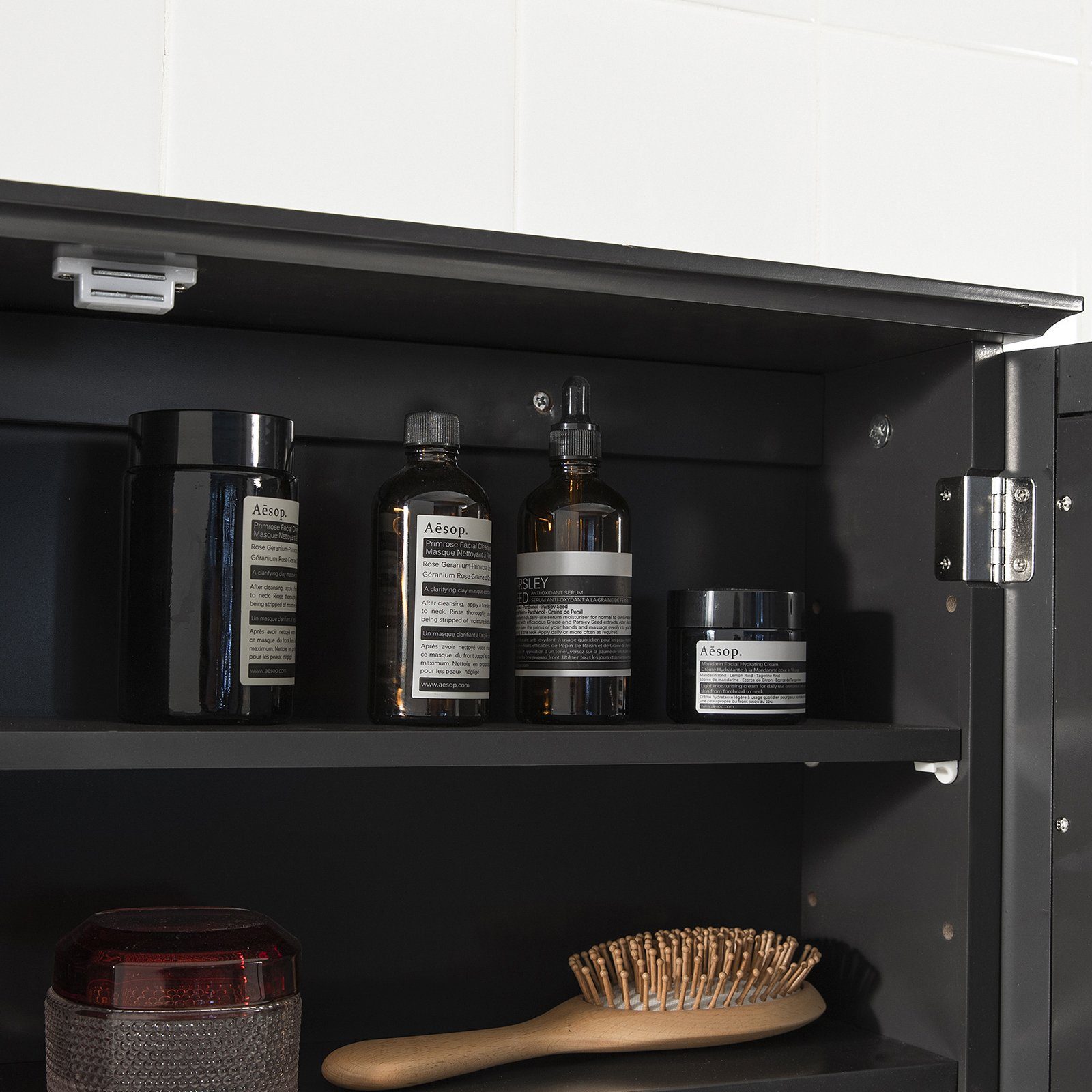 SoBuy Badezimmerspiegelschrank BZR55 mit Lamellentür Hängeschrank mit Spiegeltür Wandschrank Badschrank