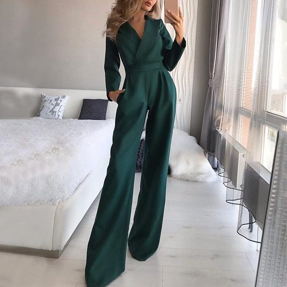 Zeaicos Jumpsuit Damen Hochzeit Lang Overall einfarbig V-Ausschnitt
