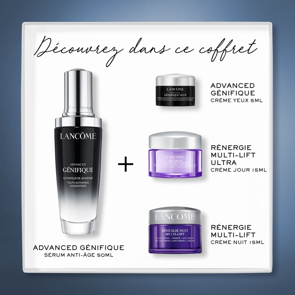 Lancôme Advanced Génifique Coffret Routine Anti-Âge Sérum + Crème Yeux, Crème Jour & Crème Nuit