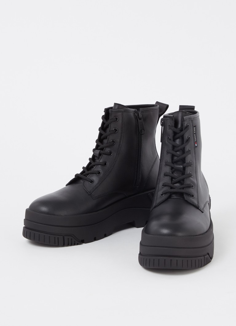 Tommy Hilfiger  Biker boot van leer met plateauzool