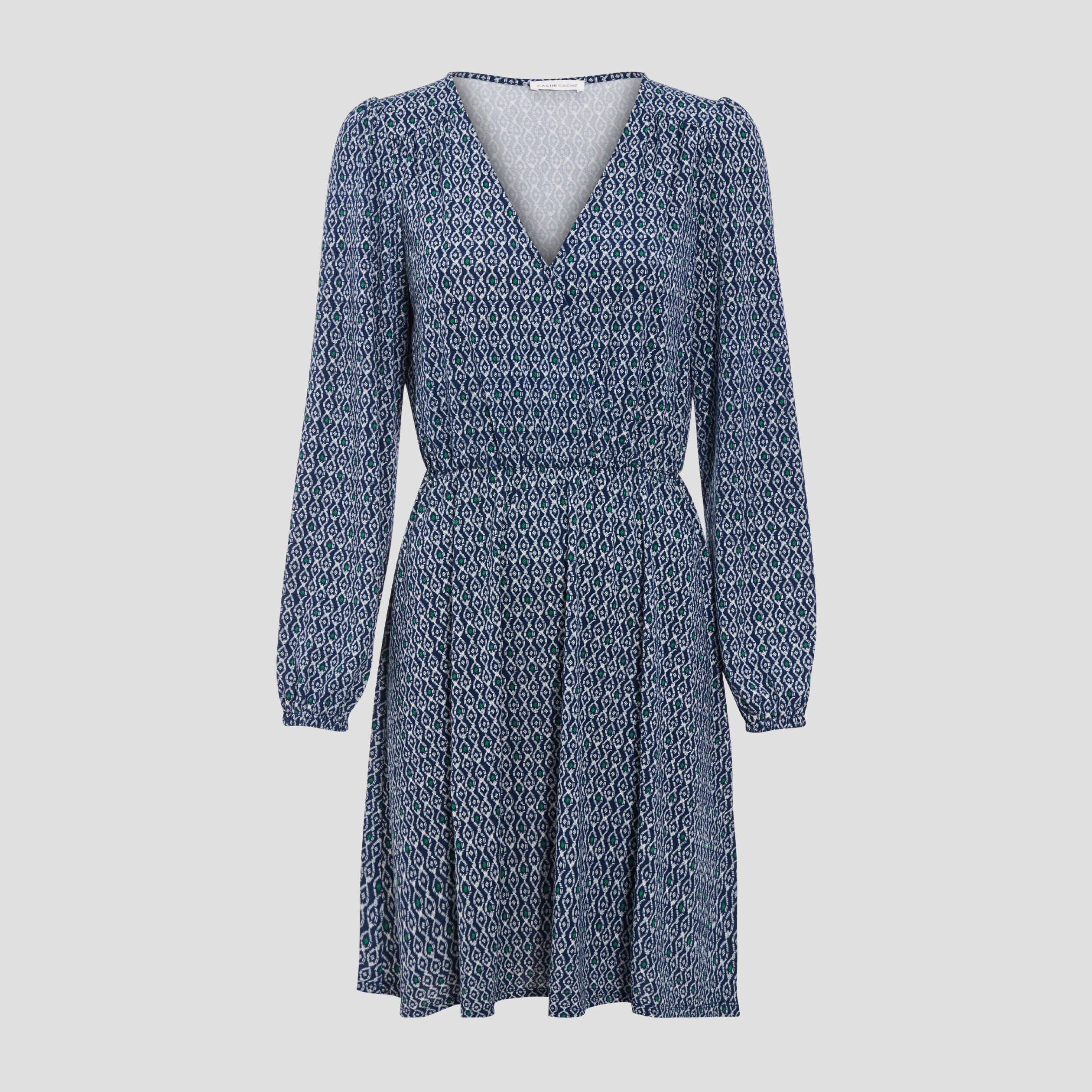 Robe évasée col cache-coeur bleu foncé femme | Cache Cache