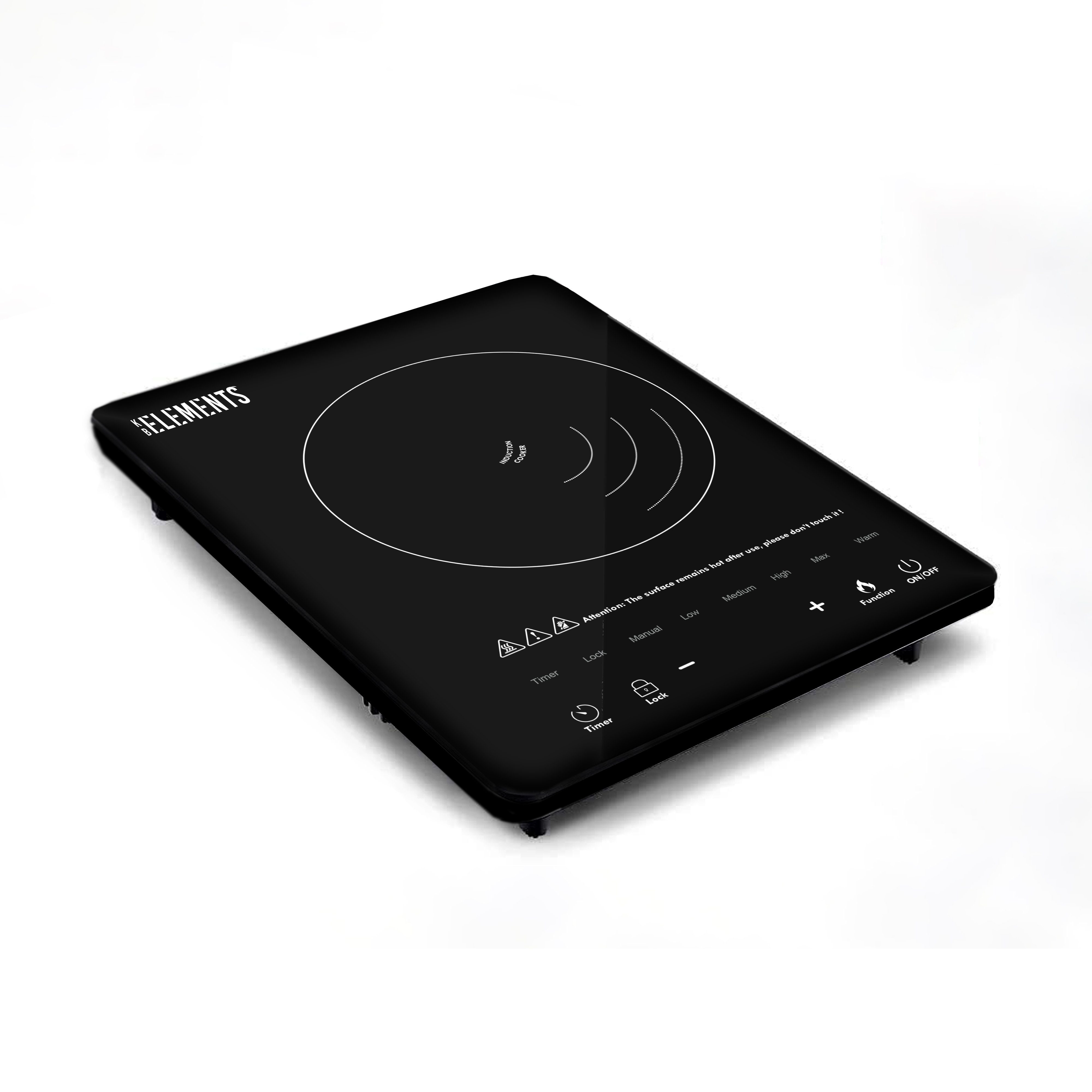 KB Elements Einzel-Induktionskochplatte ELK101P, 2000 Watt, Timer, Lüfter, automatische Abschaltung