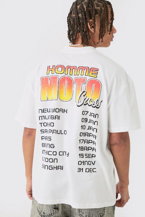 Oversize T-Shirt mit Homme Moto Print