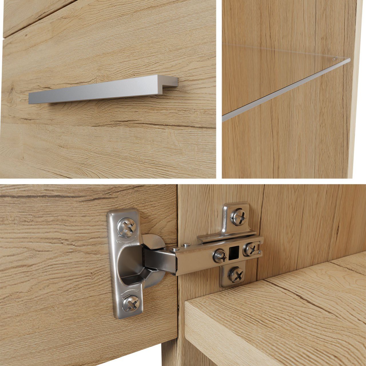 Mirjan24 Badmöbel-Set Madrit II, (5er-Set, Waschbeckenschrank, 2x Hochschrank, Spiegelschrank, Waschbecken), Modernes Badezimmer, Komplett