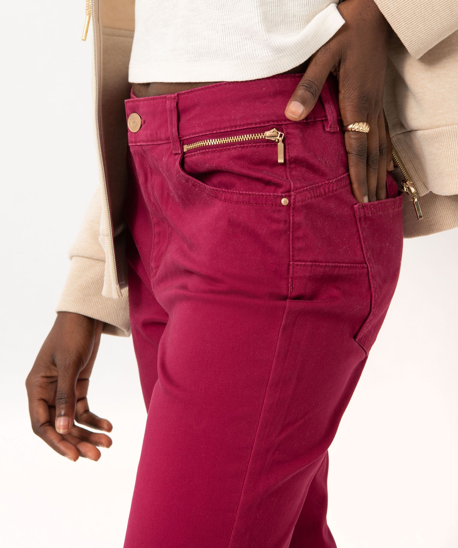 Pantalon en toile coupe slim push-up femme rose | GEMO