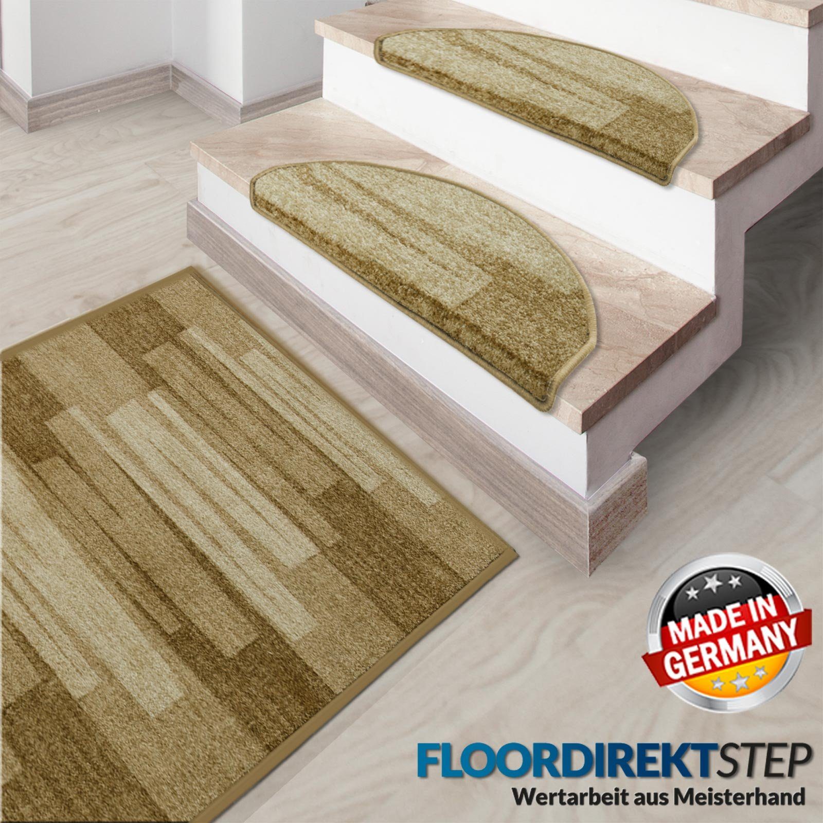Stufenmatte Via Veneto, Erhältlich in vielen Farben & Größen, Treppenschutz, Floordirekt, Halbrund, Höhe: 8,5 mm