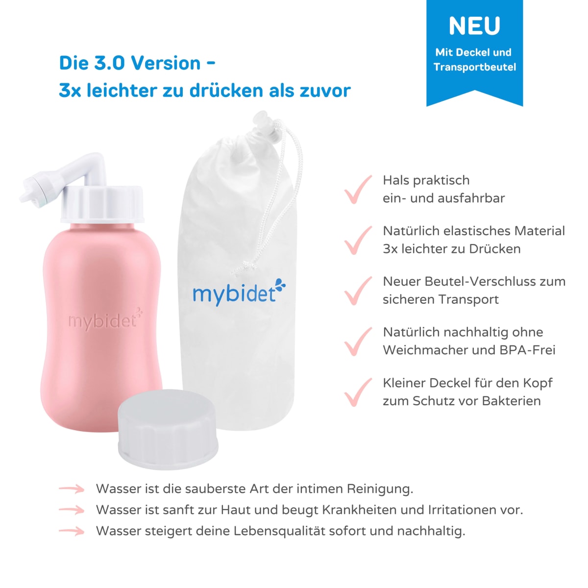 Po- und Intimdusche Rosé, inkl. Reisebeutel und Deckel, 1 St