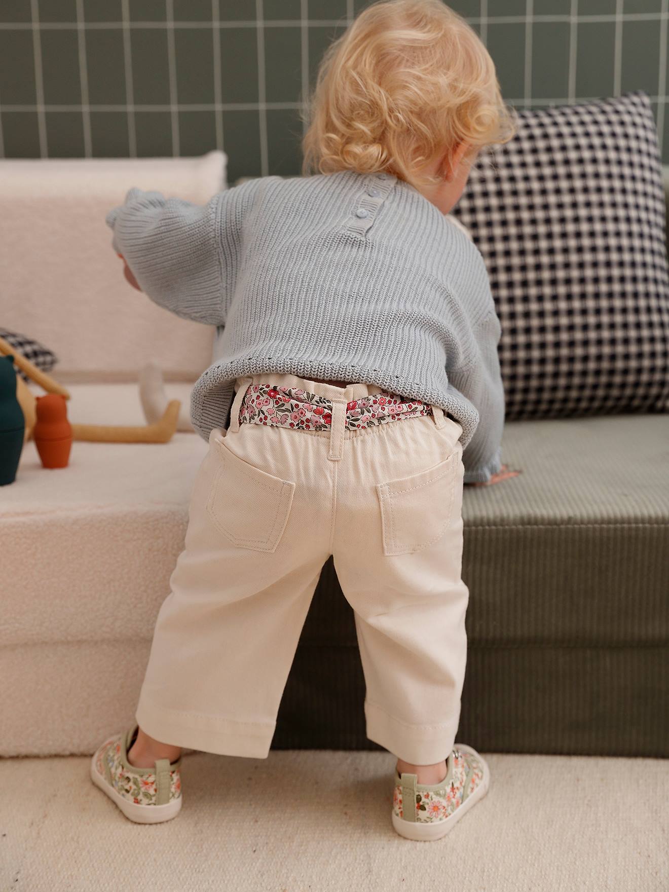 Vertbaudet Baby Paperbag-Hose mit Stoffgürtel - wollweiß