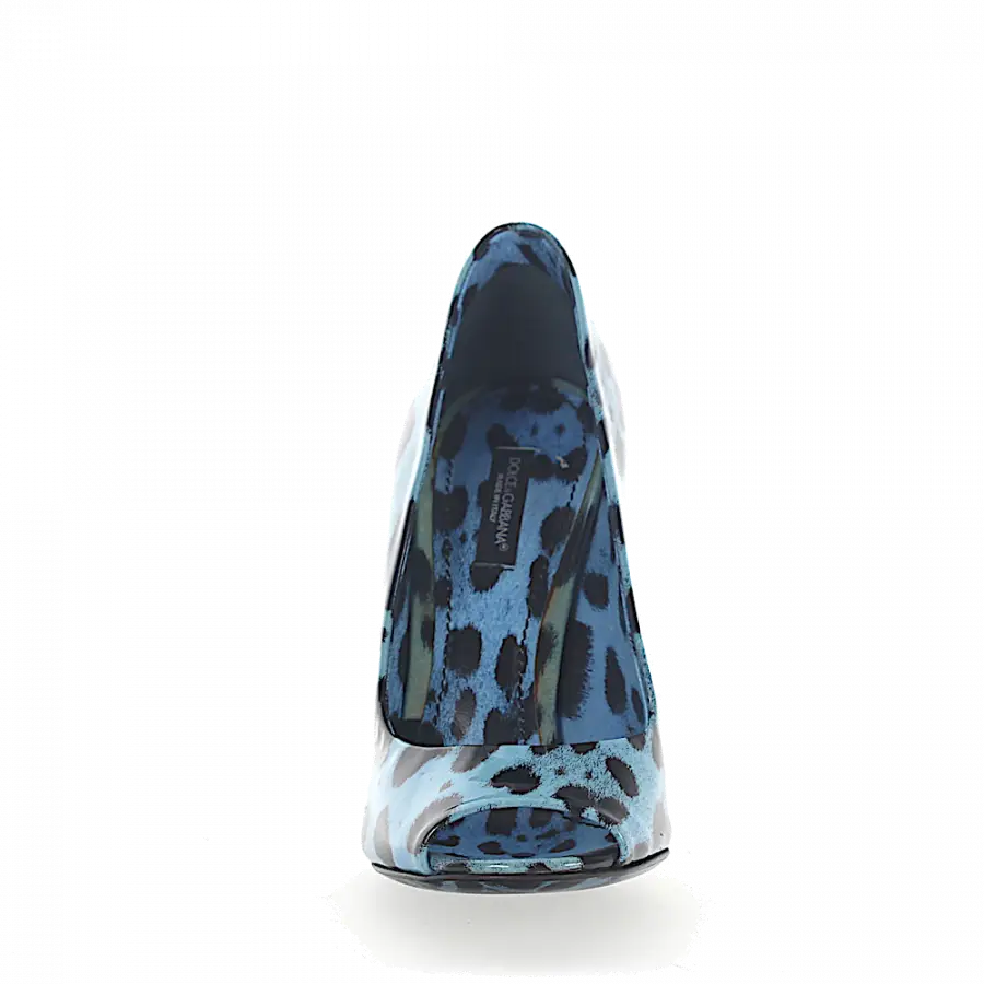 Dolce & Gabbana - Peeptoes Glattleder Leo Print blau schwarz - blau