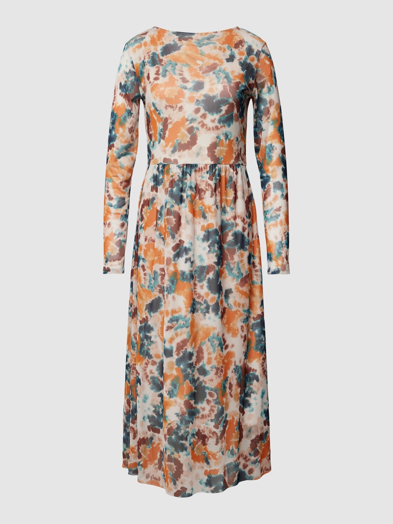 Knielanges Kleid mit Allover-Muster in orange