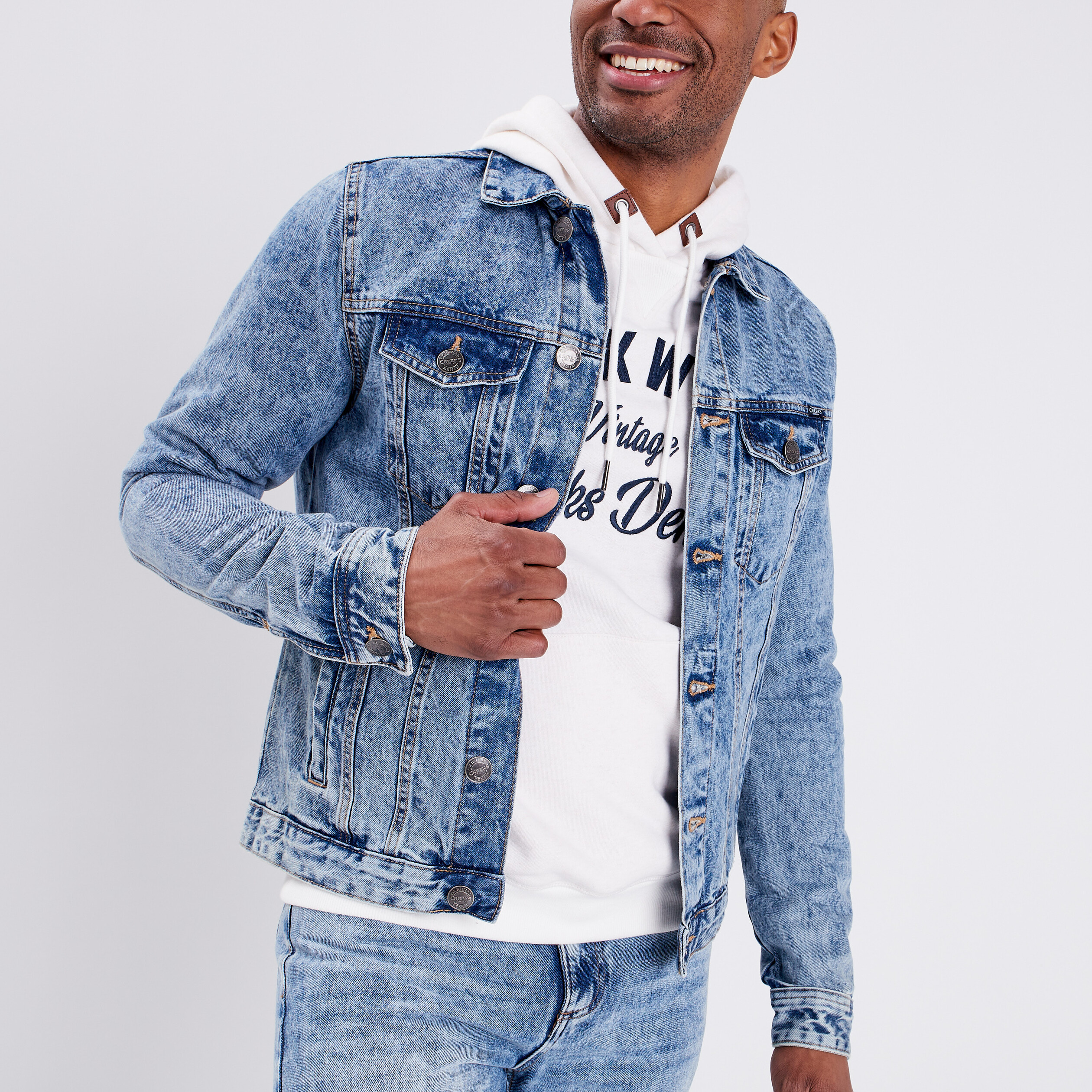 Veste droite boutonnée en jean Creeks denim bleach homme | La Halle