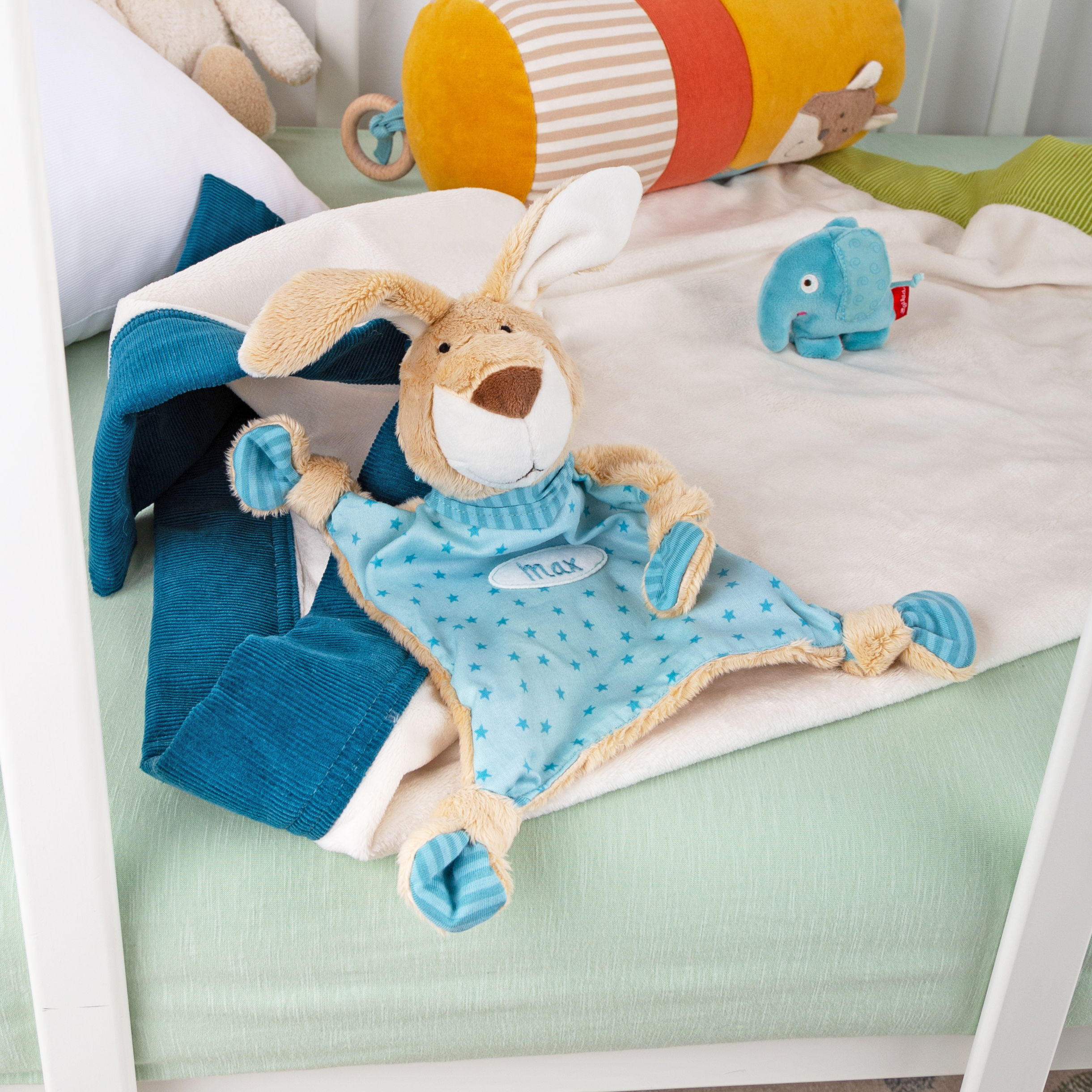 Namensschnuffeltuch Hase türkis