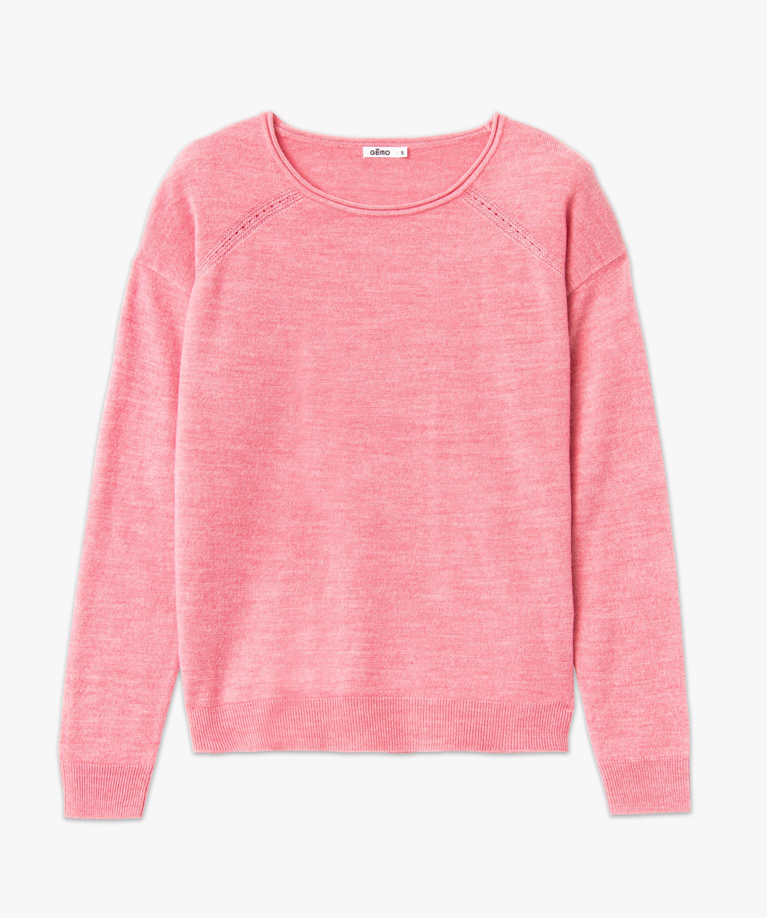 Pull à col rond finitions roulottées femme rose | GEMO