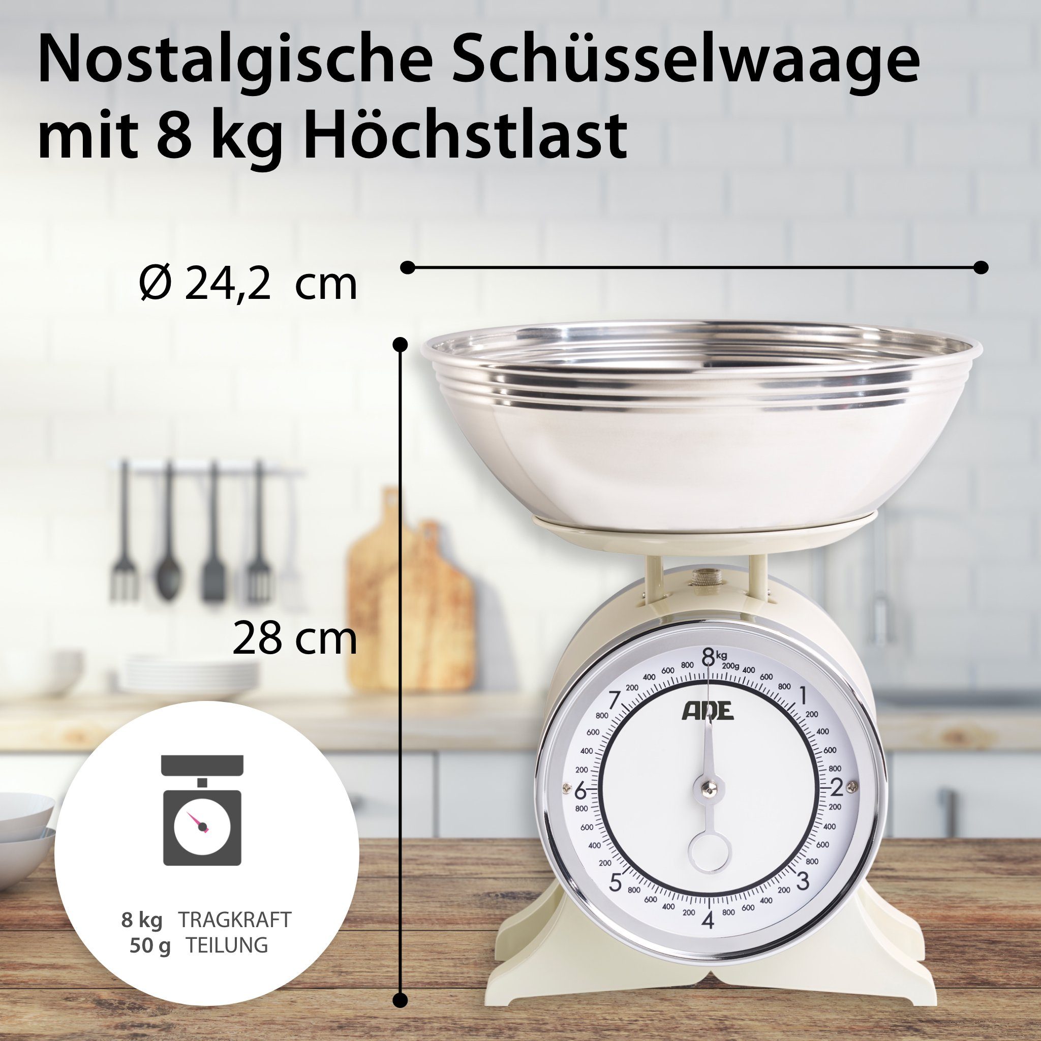 ADE Schüsselwaage KM1500, nostalgische Schüsselwaage im Retro-Design, Landhausstil