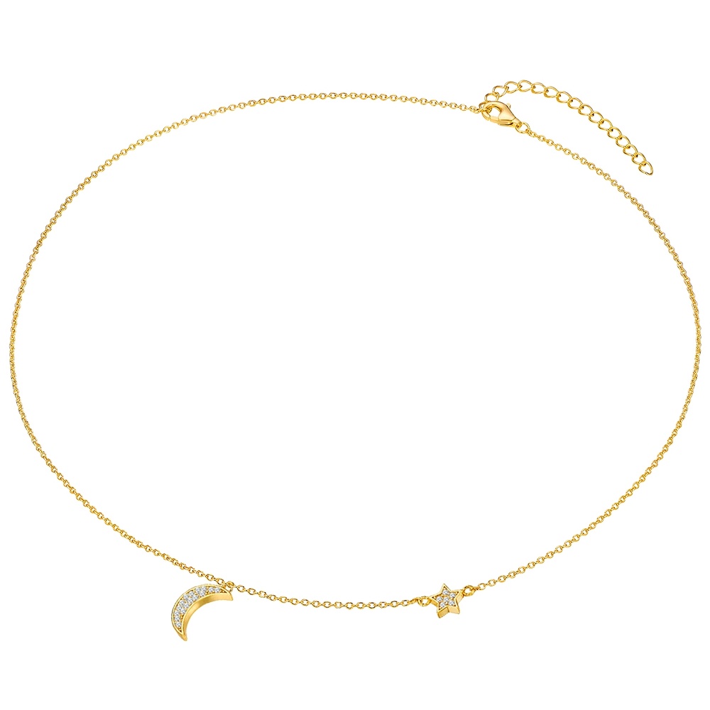 Rafaela Donata Chaîne Lune, étoiles Argent sterling Oxyde de zirconium (CZ) en Or jaune collier