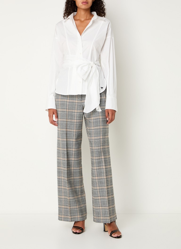 Pantaloni MaxMara Katana cu talie înaltă și croială largă, confecționați din lână virgină și decorați cu model picior de câine.