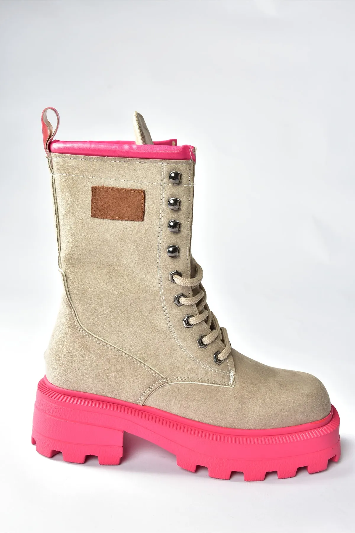 Fox Shoes  Damen-Schnürstiefel aus Wildleder in Haut/Fuchsia L973916002