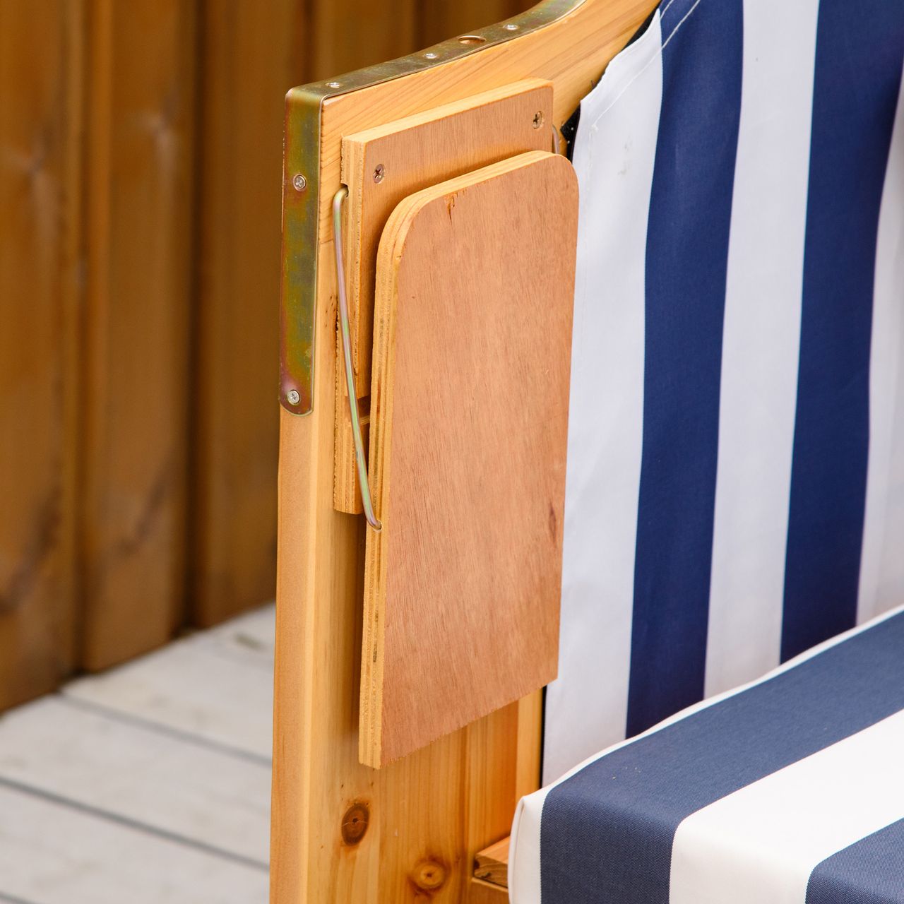 Outsunny Strandkorb Doppelte Sonnenliege mit Dach Doppelliege mit Getränkehaltern Chaiselongue 5-stufige Rückenlehne PE-Rattan Blau Weiß 118 x 79 x 150 cm