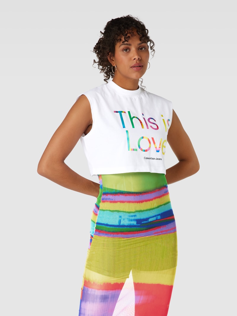Crop Top mit Logo-Print Modell 'SLOGAN' in weiss