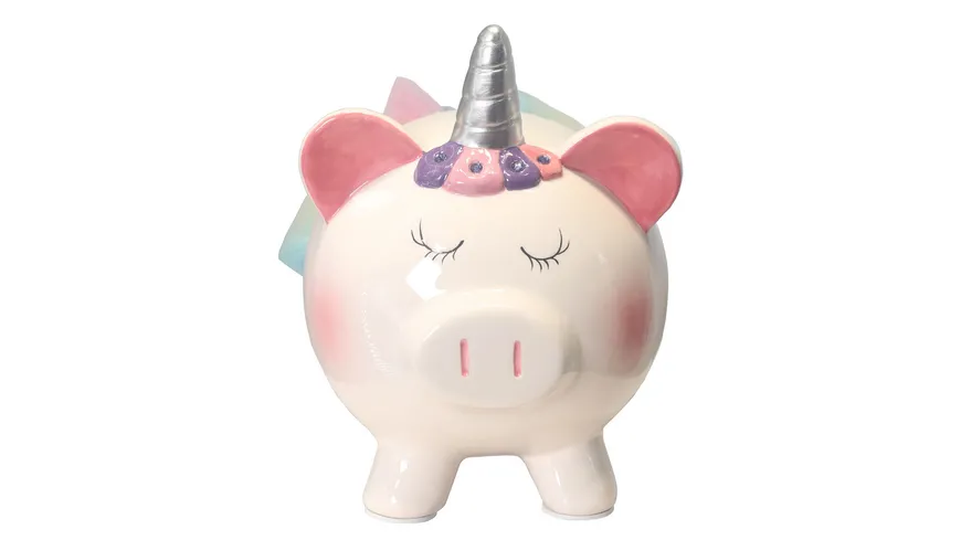 TRENDSHOP Sparschwein Ballerina mit Regenbogen-Rock