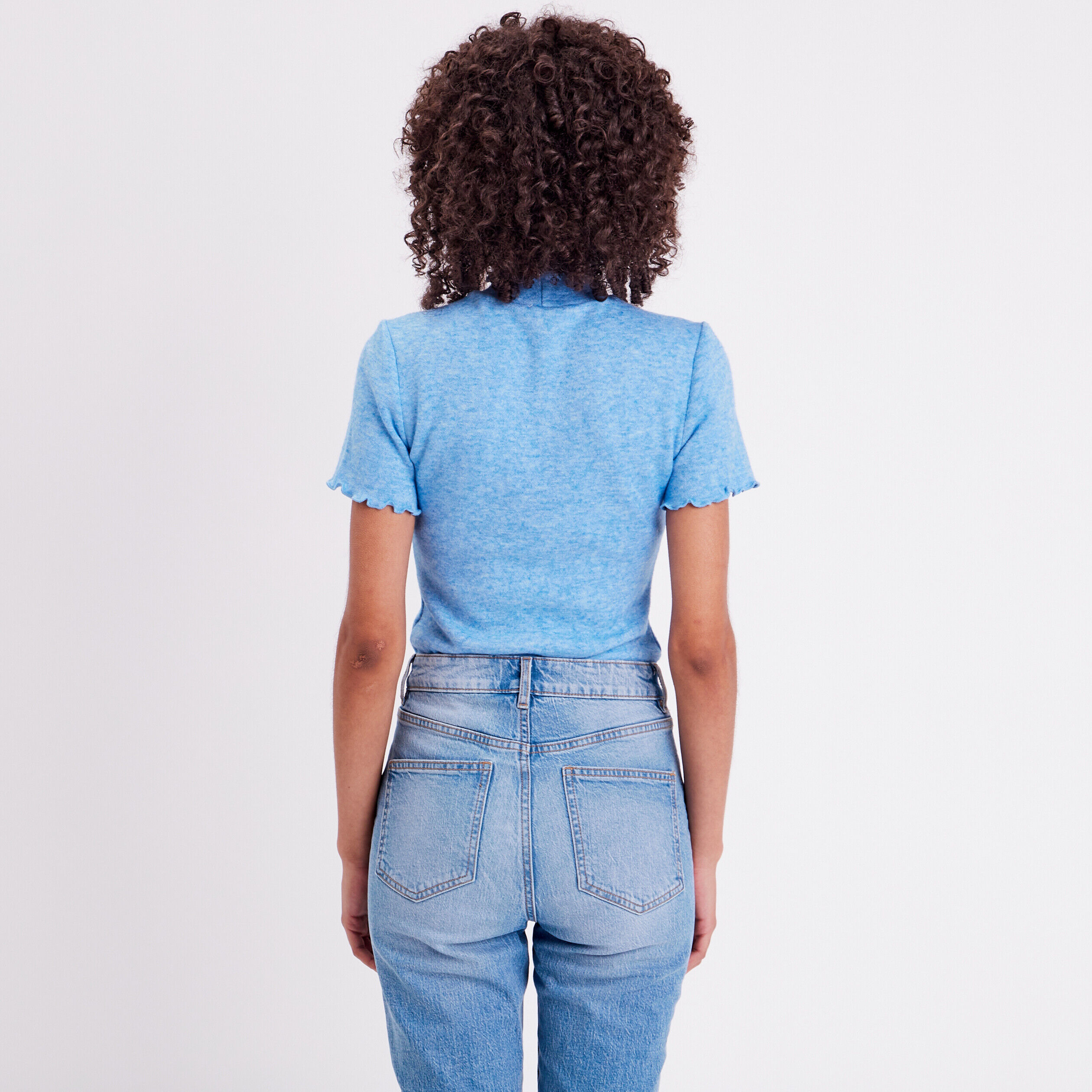 T-shirt col montant bord vague bleu roi femme | Cache Cache