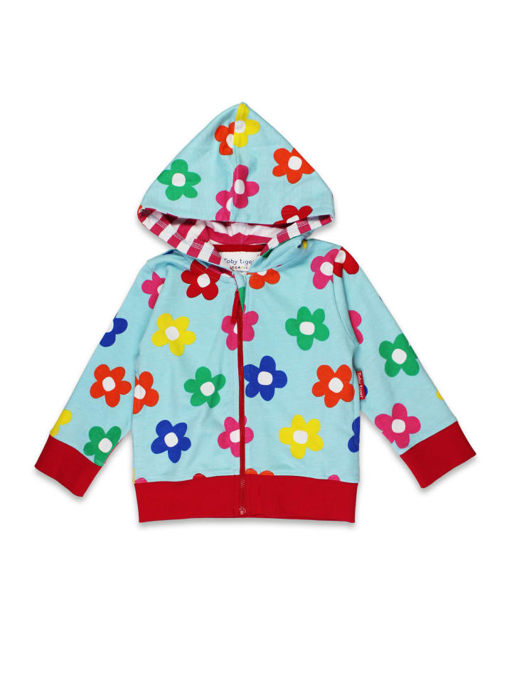 Toby Tiger Sweatjacke mit Regenbogenblumen Print in blau günstig kaufen
