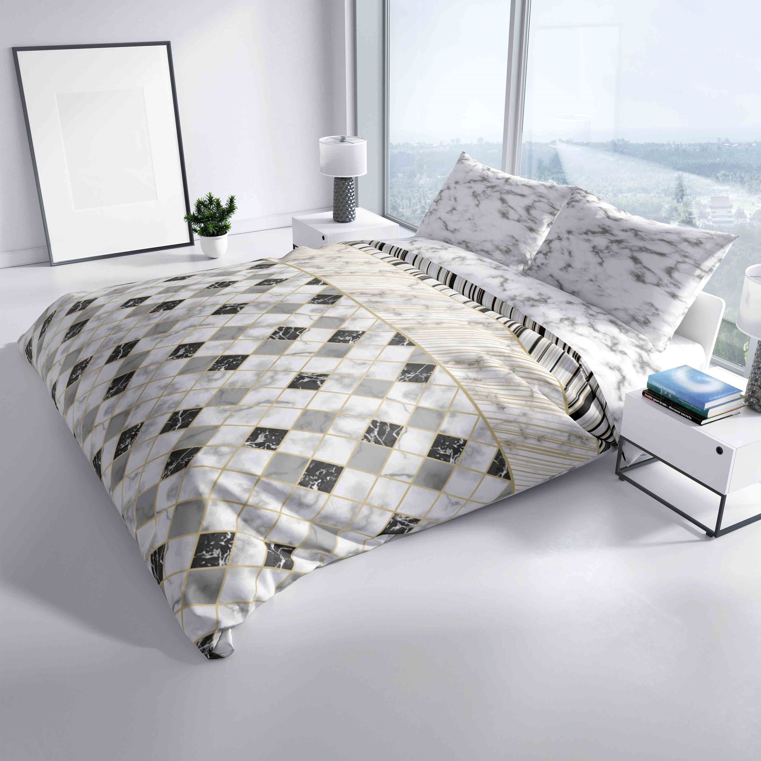 Bettwäsche Baumwolle 135x200, 155x220, 200x200 oder 200x220, Leonado Vicenti, Renforcé, 2 teilig, Marmor Optik gestreift mit Reißeverschluss