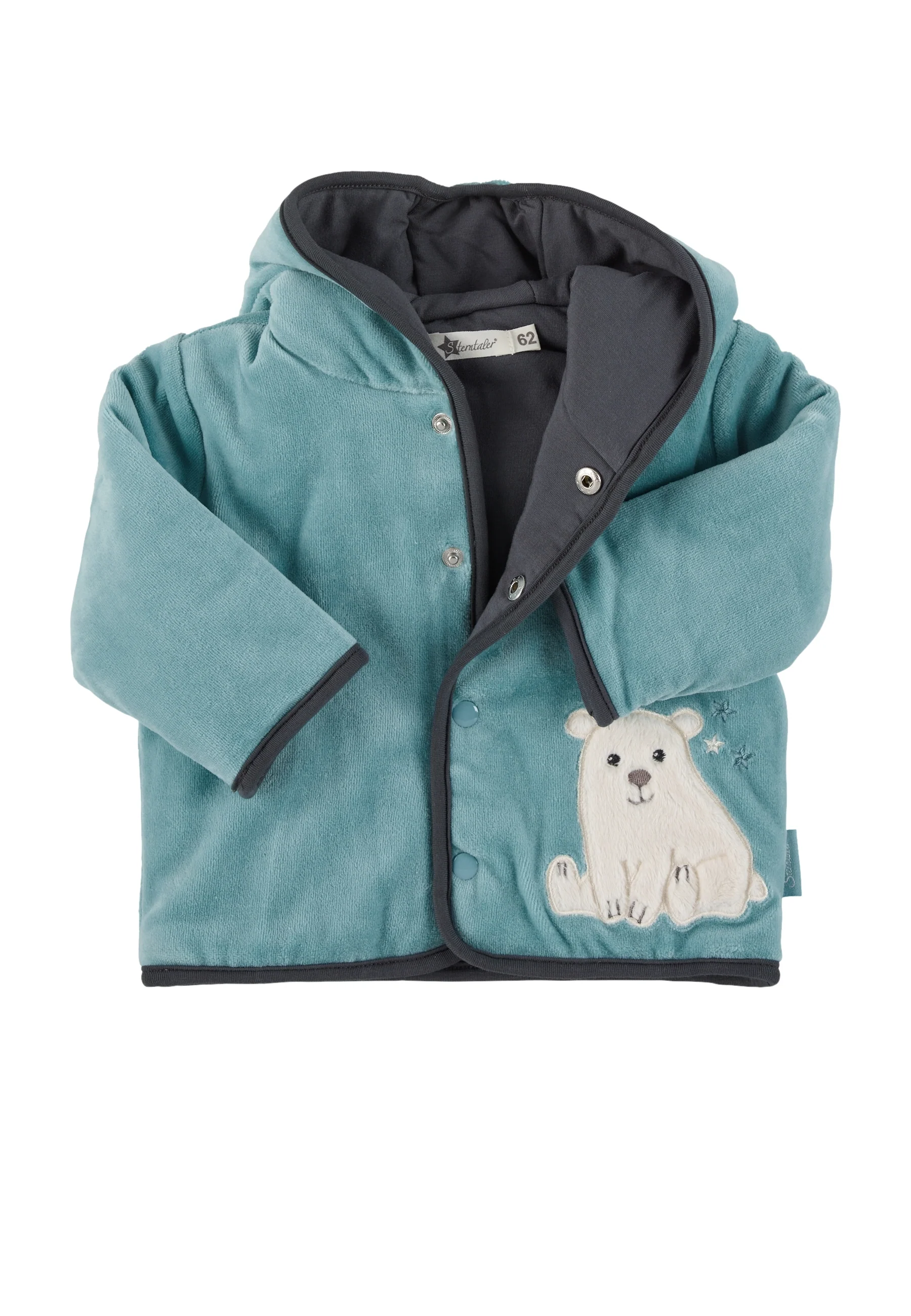 Kapuzen-Jacke aus Nicki, Motiv Eisbär Elia, Türkis