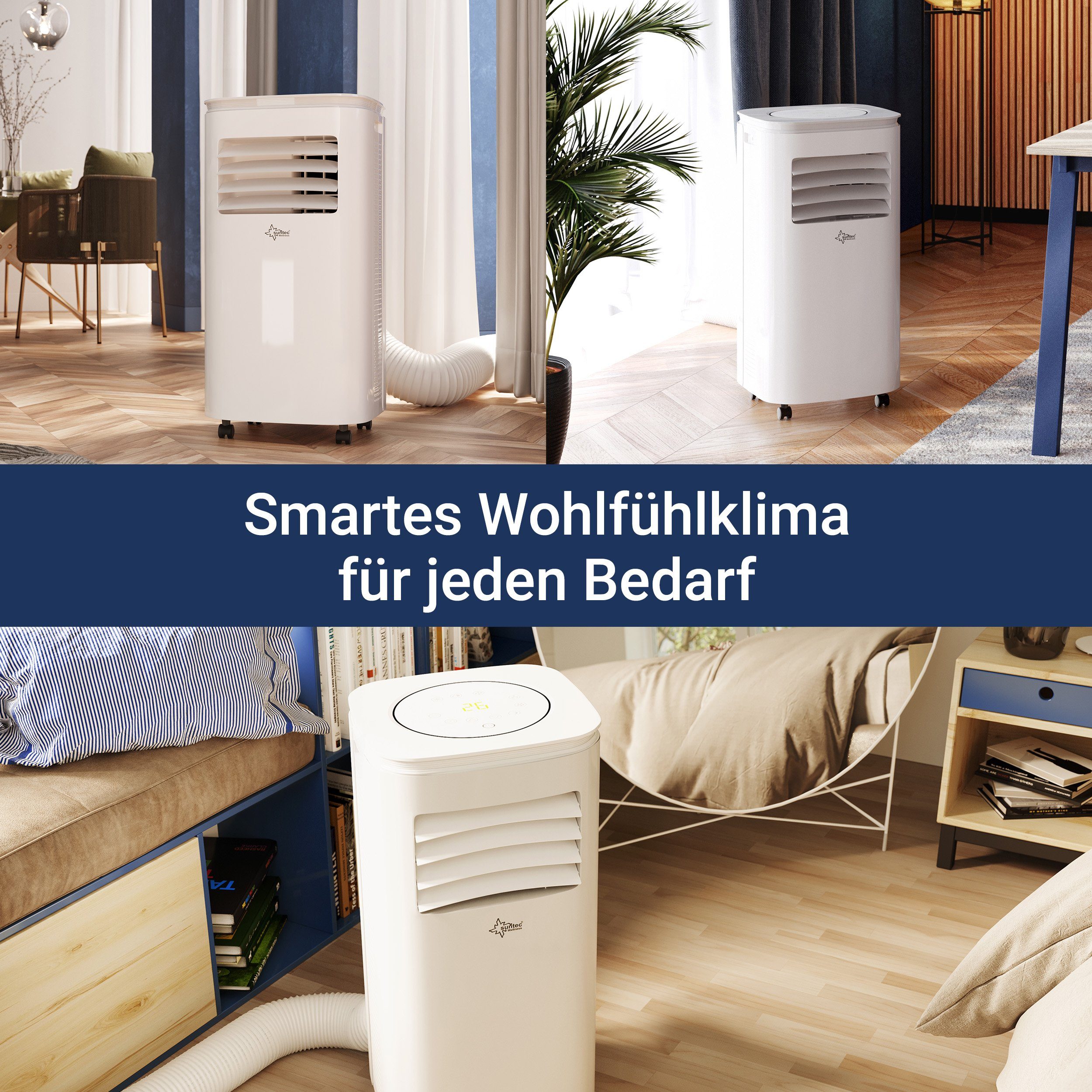 Suntec Wellness 3-in-1-Klimagerät Freeze 9.000, Mobile Klimaanlage für Räume bis 80 m³, Kühler & Entfeuchter