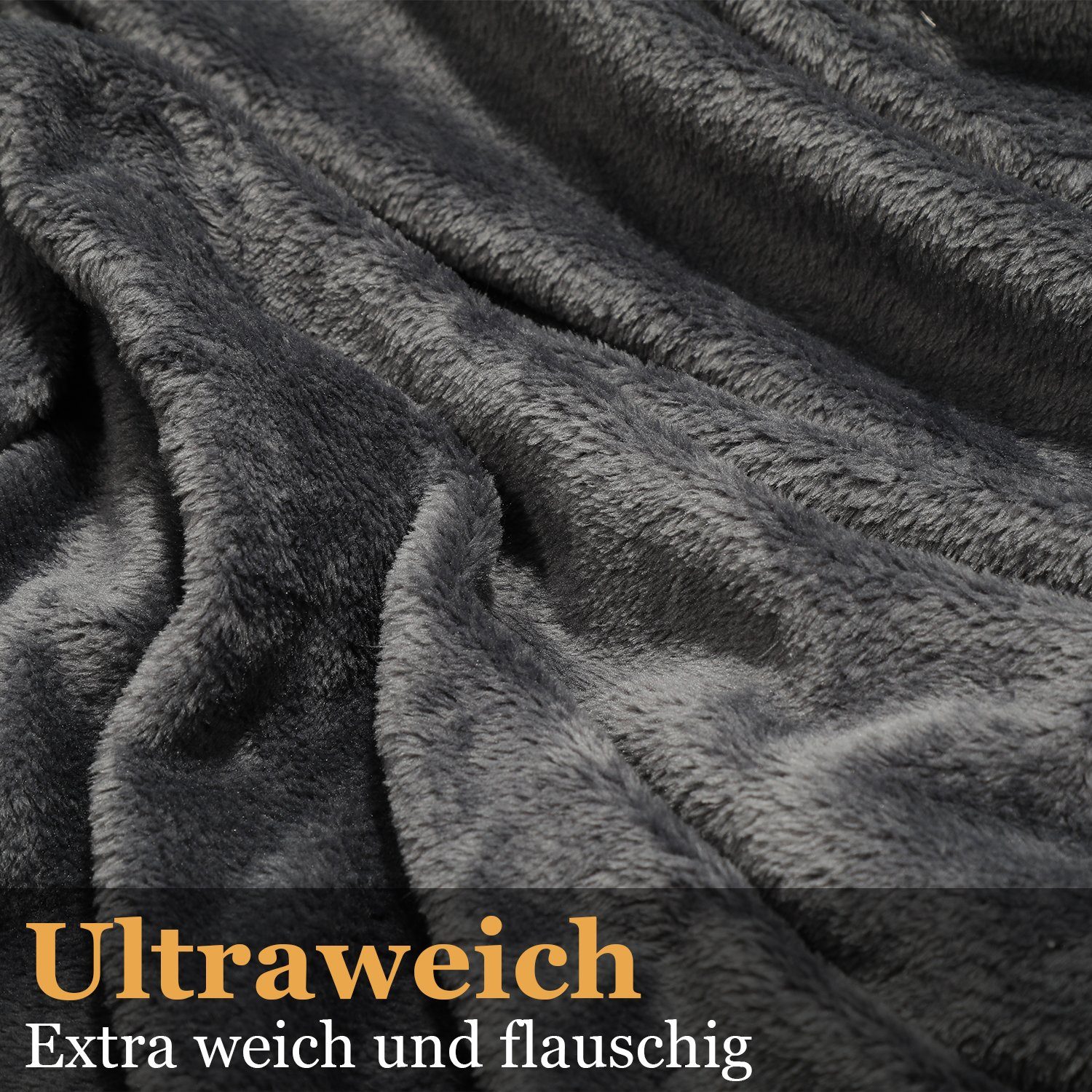 Wohndecke Decke mit Ärmeln TV Kuscheldecke aus weichem Flanell 150x180cm Grau, Lospitch