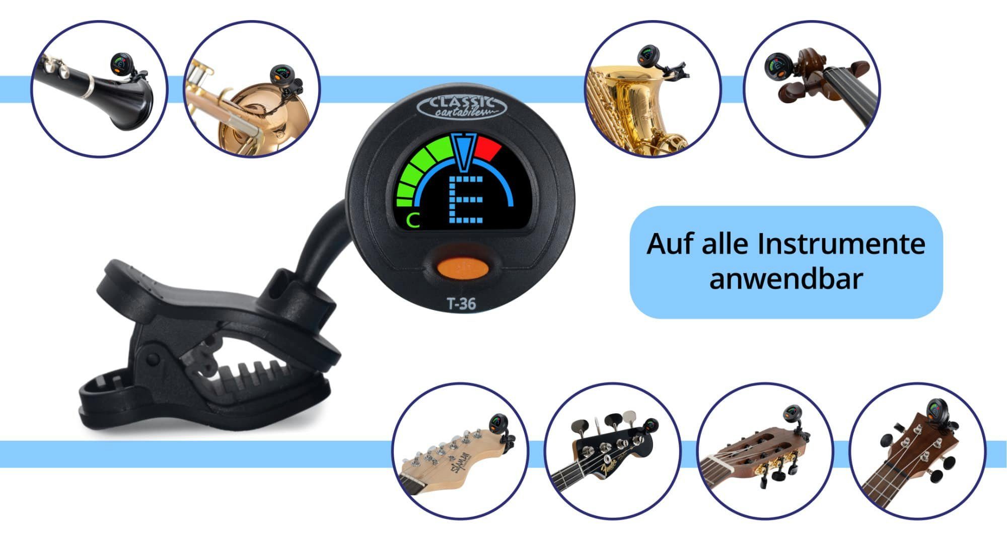Classic Cantabile Stimmgerät T-36 Mini-Multi-Color Clip Tuner, (inkl. Knopfbatterie, 2-tlg), mit 5 Stimmmodi - geeignet für Gitarre, Bass, Ukulele & Violine