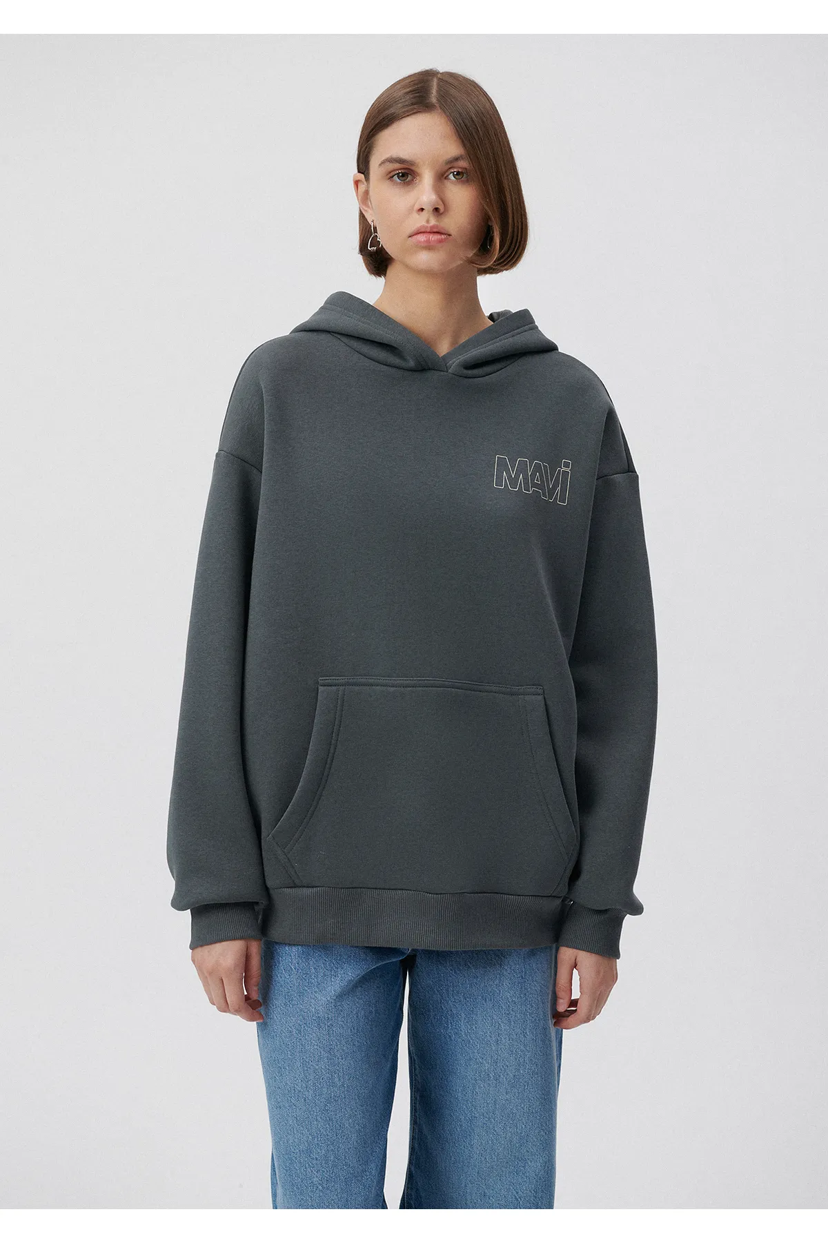 Mavi  Graues Kapuzen-Sweatshirt mit Logo-Print 1611604-70088