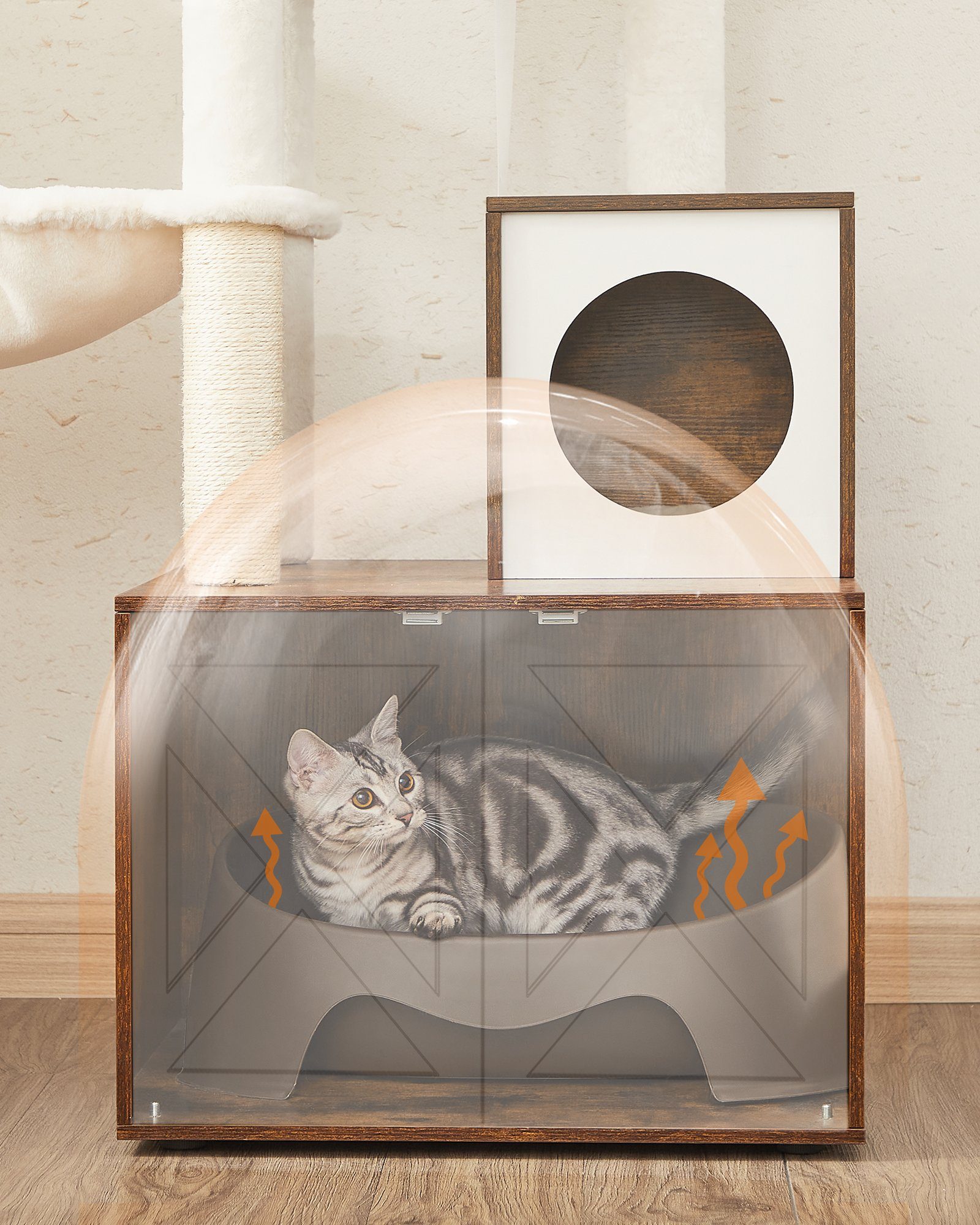 FEANDREA Kratzbaum, mit Katzenklo-Schrank abnehmbaren Plüschbällen 140 cm