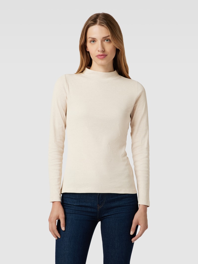Longsleeve mit geripptem Rundhalsausschnitt in ecru meliert